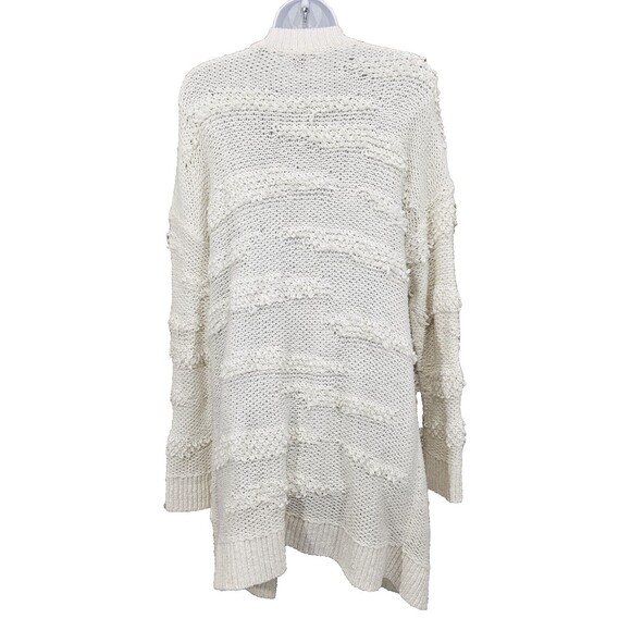 Womens Open Cardigan Sweater Pockets Long Chunky Knit Cream Boho Coastal Large - Picture 2 of 15